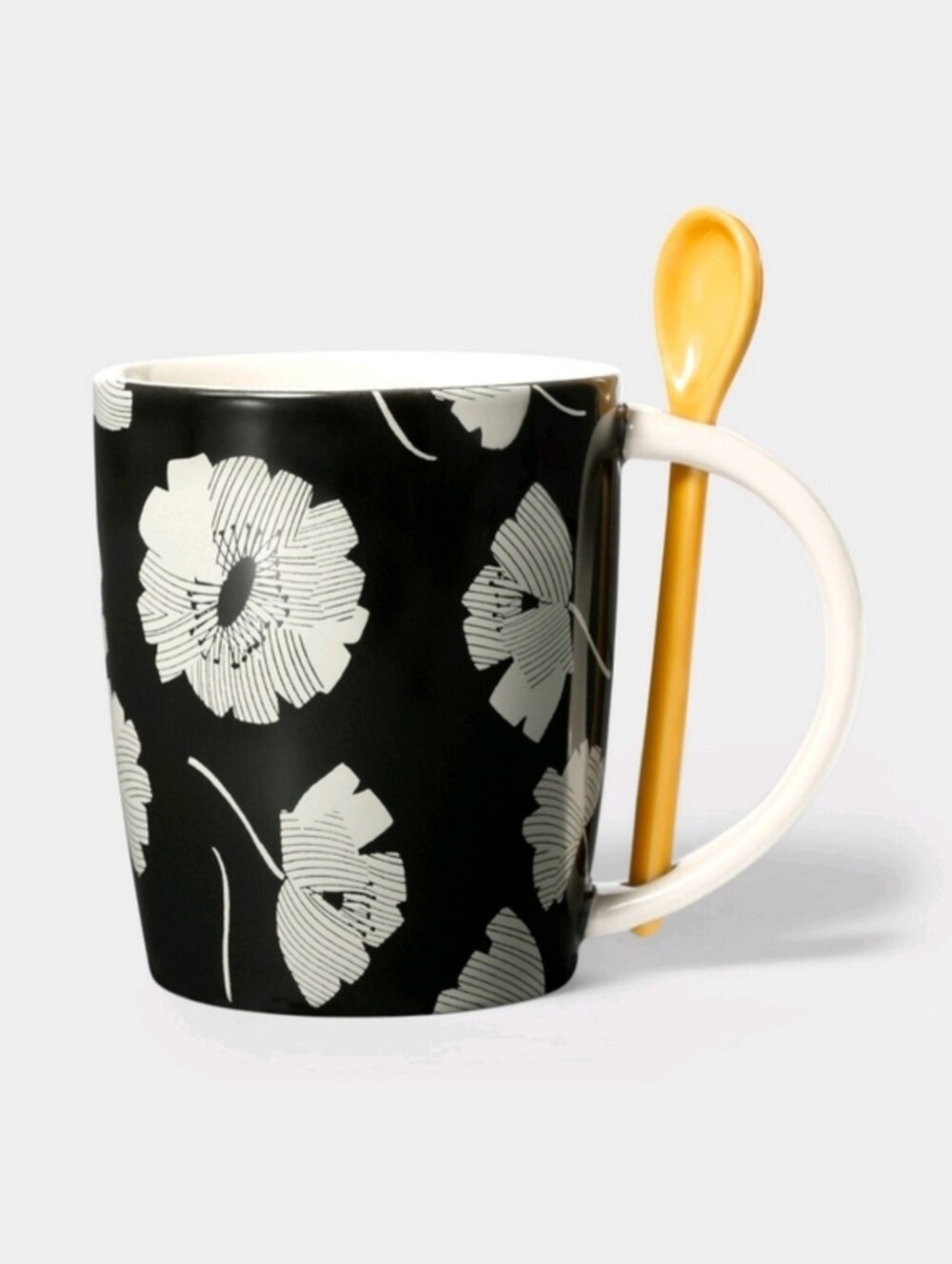 Tabitha Brown NWT 2pc 15oz Floral Stoneware Mug & Spoon Set Cream/Yellow
